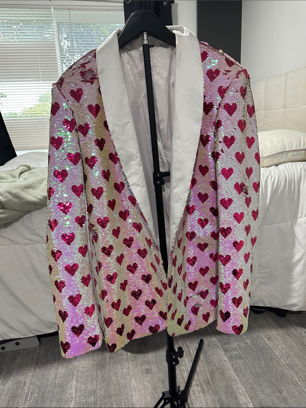 Sequin Heart Blazer Jacket - Pink/White